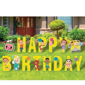 CoComelon Happy Birthday Yard Signs with Metal Stakes, 16" Letters
